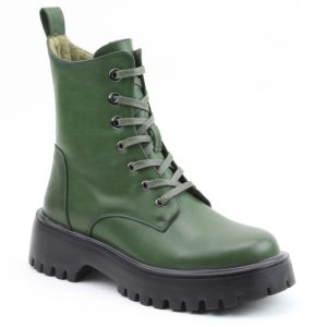 Heavenly Feet Krissy Leaf Green Ladies Military Style Ankle Boot