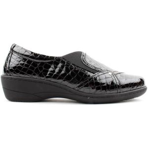 Softmode Emily  2E Slip On Leather  Shoe Black  Croc