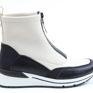 Heavenly Feet Della Ladies Fron Zip Black Ecru Beige  Ankle Boot