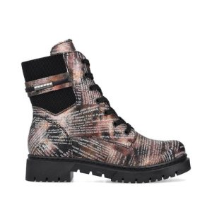 Rieker Y2421-00 Ladies  Bronze Multi Print  Ankle Boots with Black Cuff