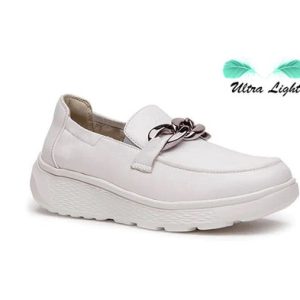 G Comfort S-2722W White Ladies Slip On Leather Loafer