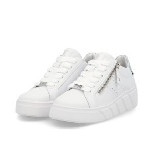 RIEKER  W2605-80 LACE ZIP  Ladies Leather FASHION SHOE  WHITE SILVER