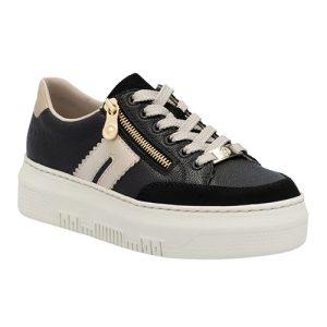 Rieker Platform Trainers  M1912-00  Ladies Laced Black Sneaker