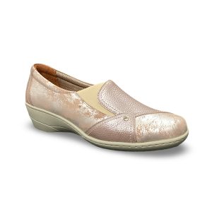 Softmode Emily Ladies Taupe Leather 2E wide Slip On Wedge Shoe 6004-22