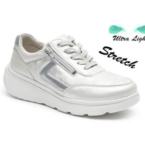 G Comfort  Ladies Laced with Side Zip Trainers Silver S-2729PPS