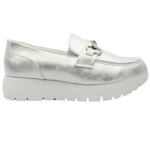 Heavenly Feet Foxy Silver Shimmer Ladies Loafer Shoe