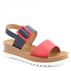 Heavenly Feet Pistachio  Womens Wedge Strap Sandal  Red Navy