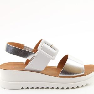 Heavenly Feet Pistachio  Womens  White Silver  Wedge Strap Sandal