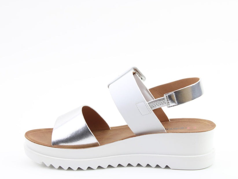 Heavenly Feet Pistachio Womens White Silver Wedge Strap Sandal - Image 6