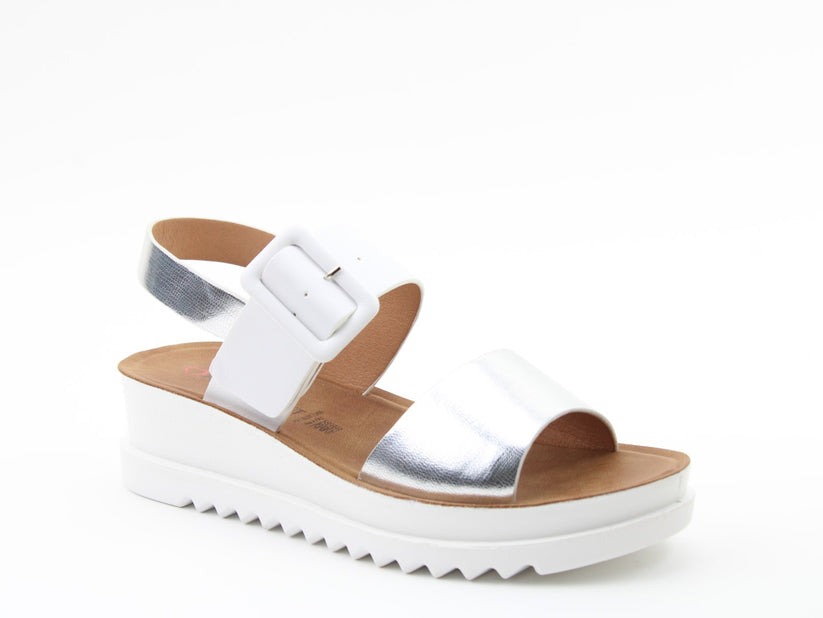 Heavenly Feet Pistachio Womens White Silver Wedge Strap Sandal - Image 4