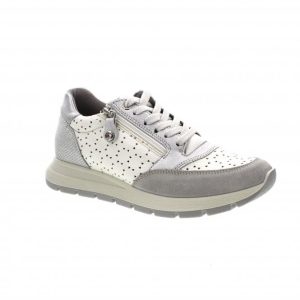 Imac 756670 White Silver Ladies Laced Leather Trainer