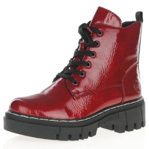 Rieker  74020-33 Ladies Laced Chunky Ankle Boots  Red Patent