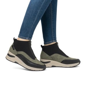 Rieker N9362-54 Black  and  Khaki Wedge Ankle Boot