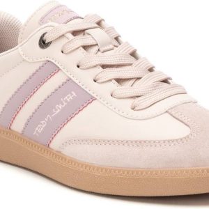 Teddy Smith 120122 Ladies Beige Leather Laced Trainer