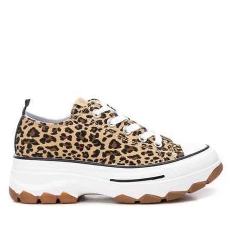 Refresh 172477 Womens Leopard Print Laced Chunky Canvas Shoe - Image 4