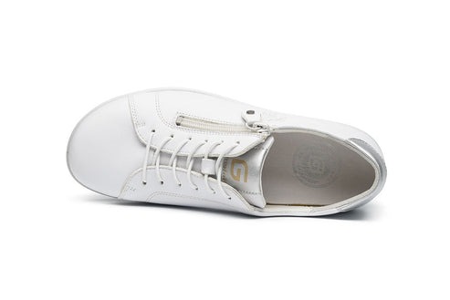 G Comfort P-6501 Womens White Yak Leather Sneakers with Side Zip - Image 3