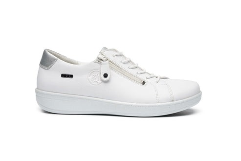 G Comfort P-6501 Womens White Yak Leather Sneakers with Side Zip