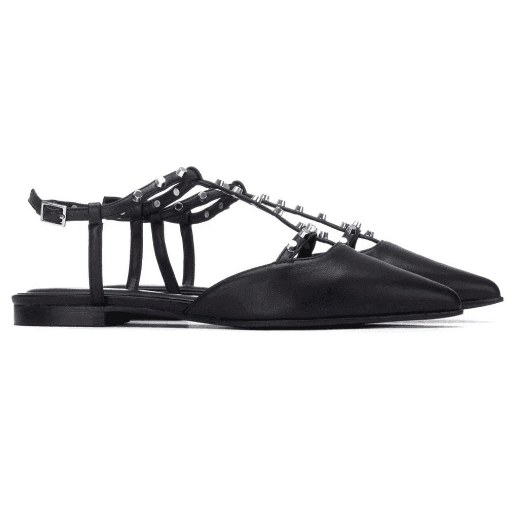 Refresh 175070 Ladies Black T-Bar Rock Stud Ballerina Pumps - Image 4