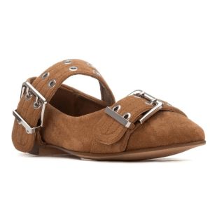 Refresh 175091 Ladies  Camel Suede Silver Buckle Ballerina Pumps