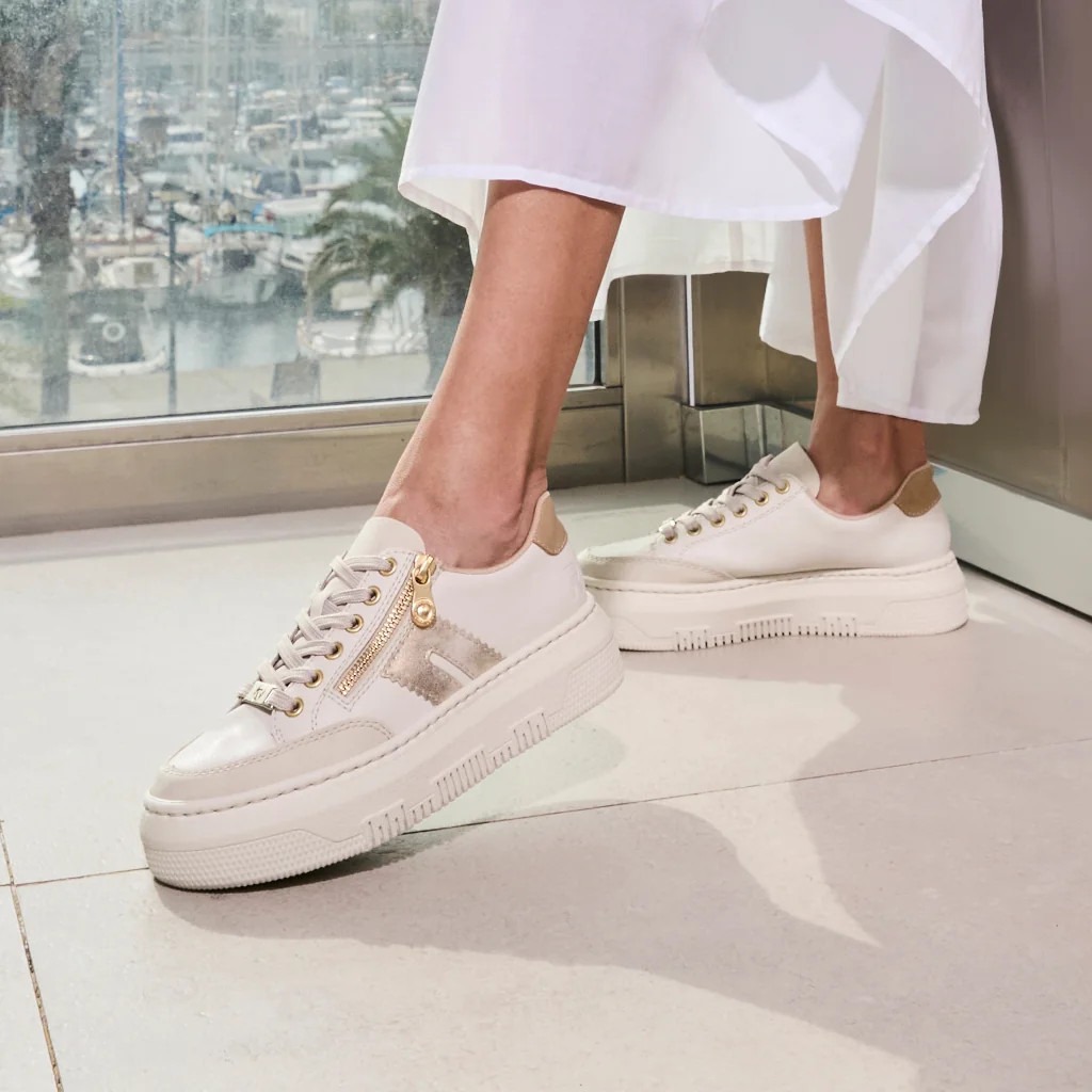 Rieker M1912-80 Ladies Cream & Gold Platform Trainer - Image 7