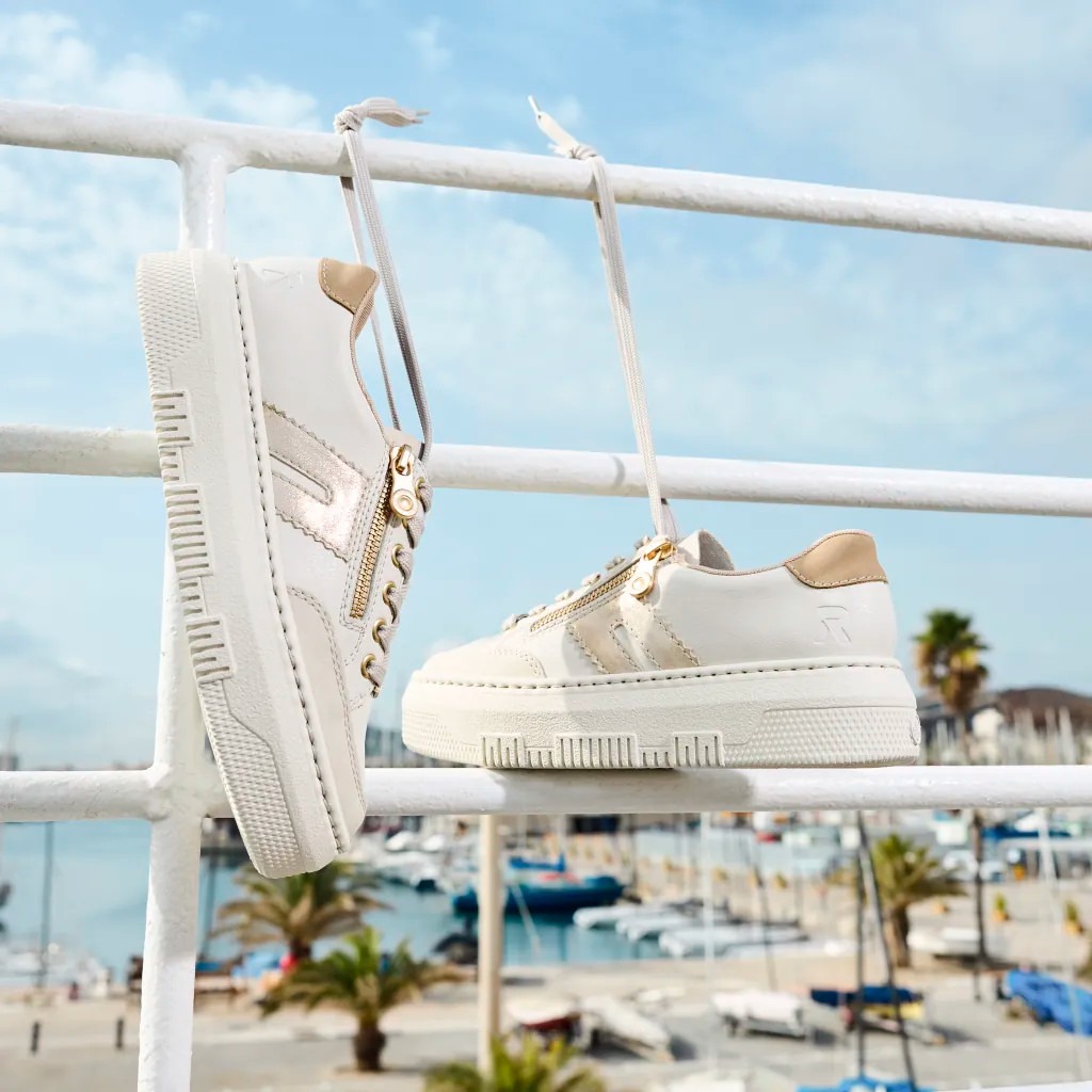Rieker M1912-80 Ladies Cream & Gold Platform Trainer - Image 5
