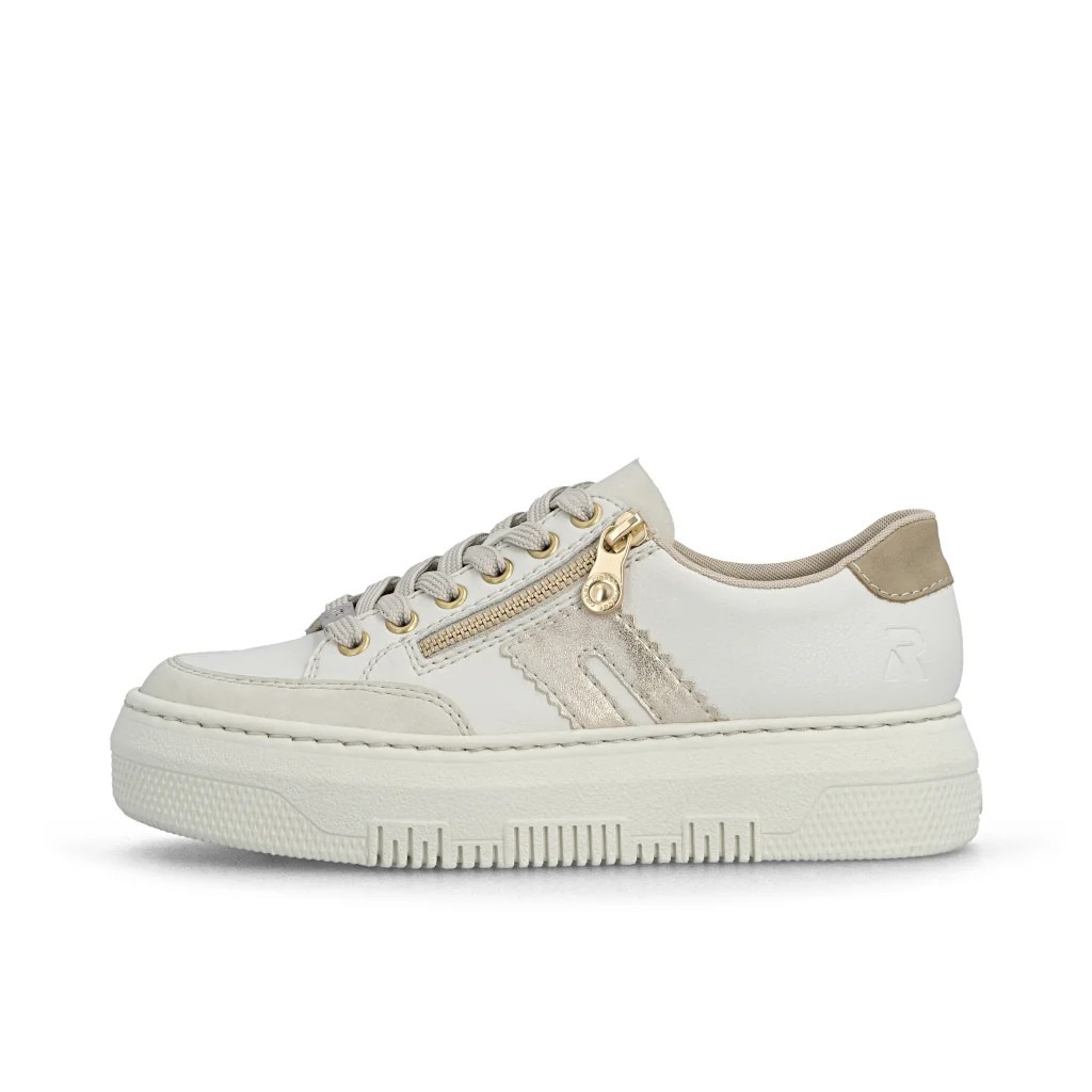 Rieker M1912-80 Ladies Cream & Gold Platform Trainer - Image 4