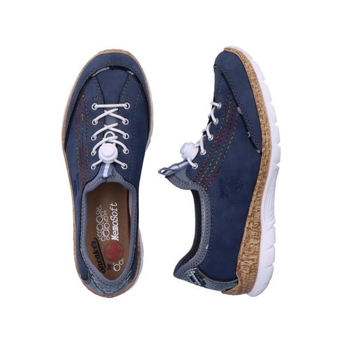Rieker N42T0-14 Blue Multi Stitch Fit Sneakers with Elastic Lacing - Image 3
