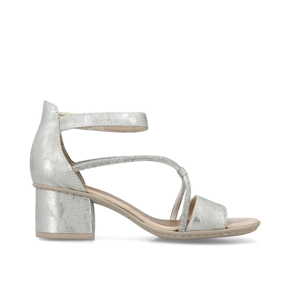 Rieker 64654-40 Womens Silver Block Heel Dressey Sandal - Image 4