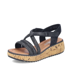 Rieker V1762-00 Womens Black Wedge Sandal