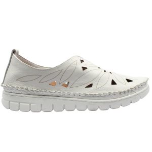 Softmode Lilly White Ladies Leather Slip On Shoe