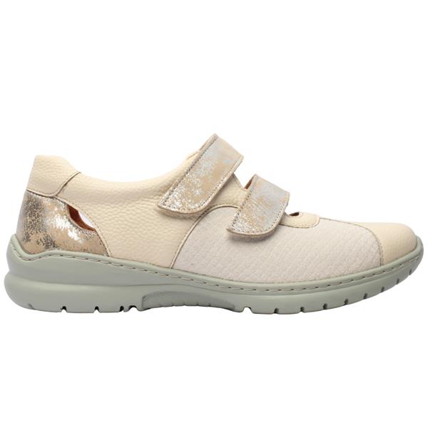 Softmode Chrissy Ladies Beige 3E wide Leather Double Velcro Shoe