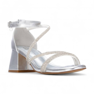 Xti 145341 Ladies  Silver Low Block Heel Diamante Strap Sandal
