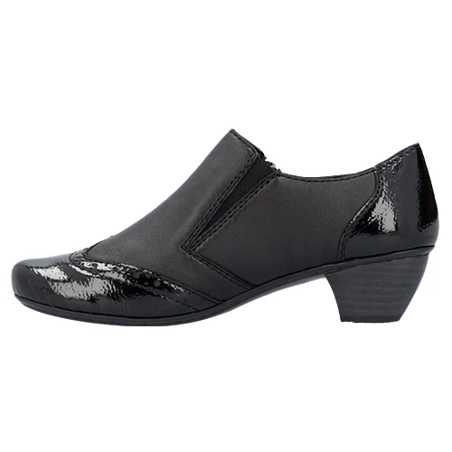 Rieker 41757-00 Ladies Black Block Heel Shoe with side Zip - Image 5