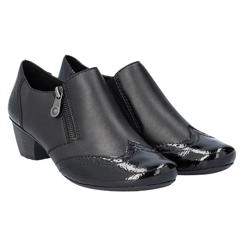 Rieker 41757-00 Ladies Black Block Heel Shoe with side Zip - Image 4