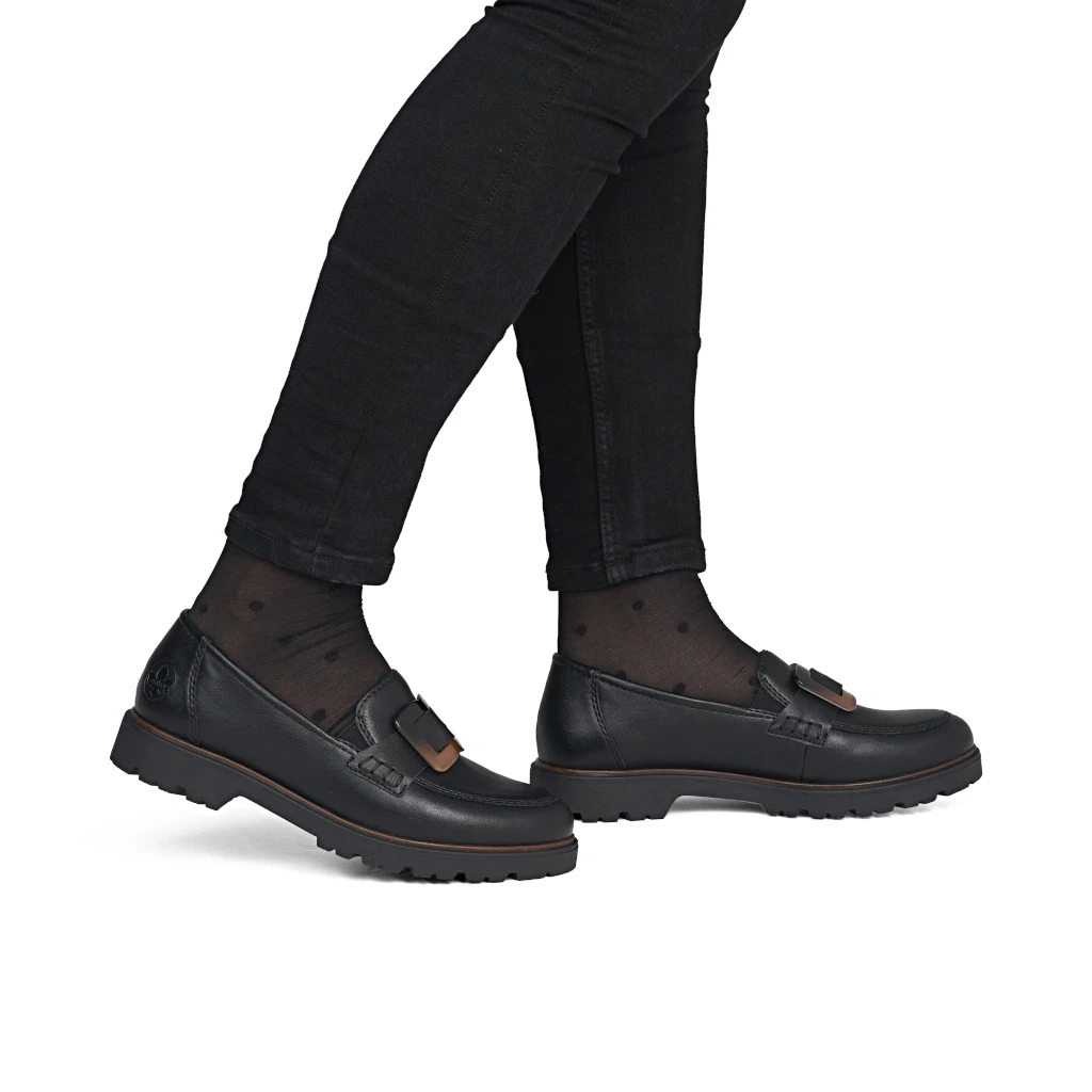 Rieker 45553-00 Ladies Black Block Heel Loafer - Image 3