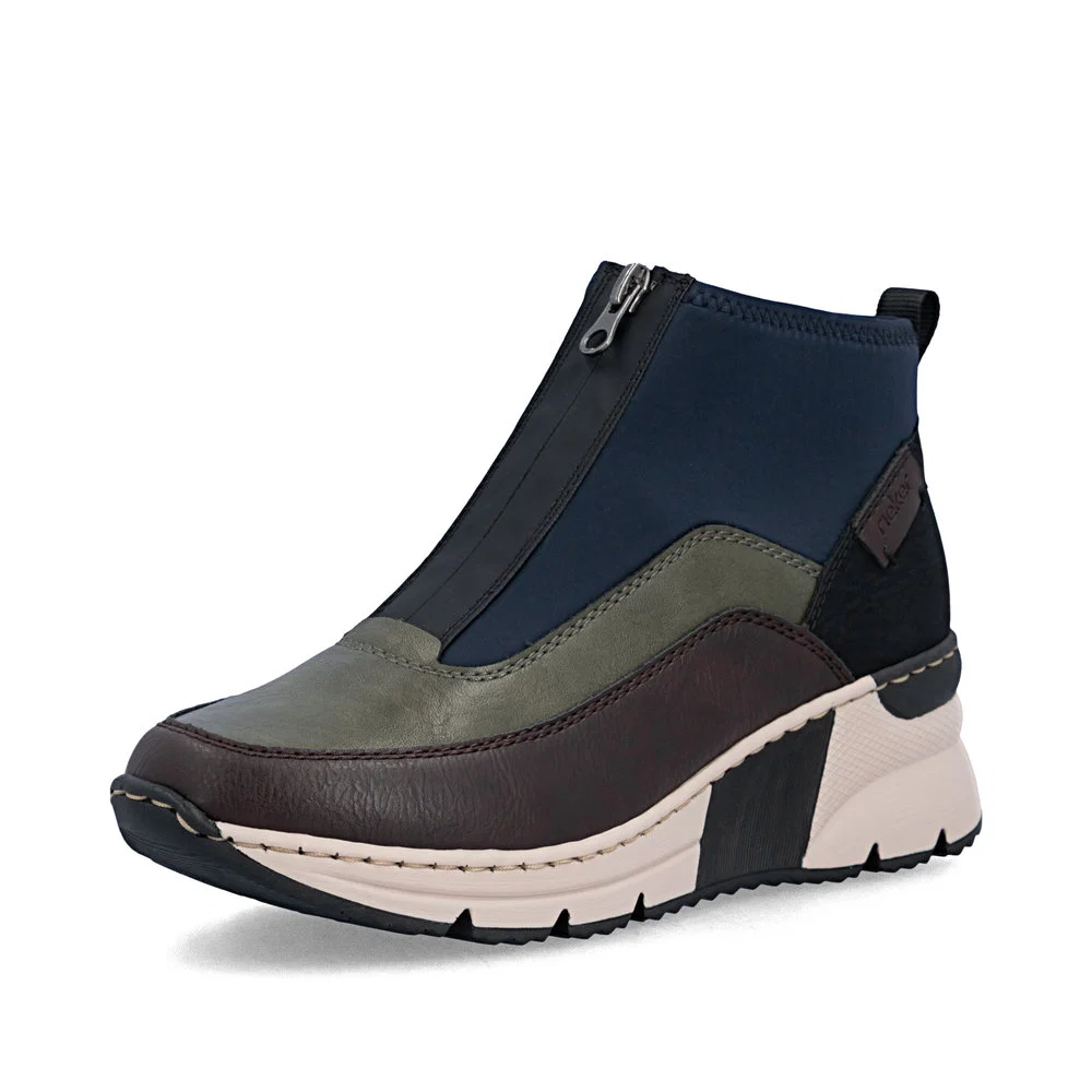 Rieker N6352-91 Ladies Wide Multi Front Zip Ankle Boots