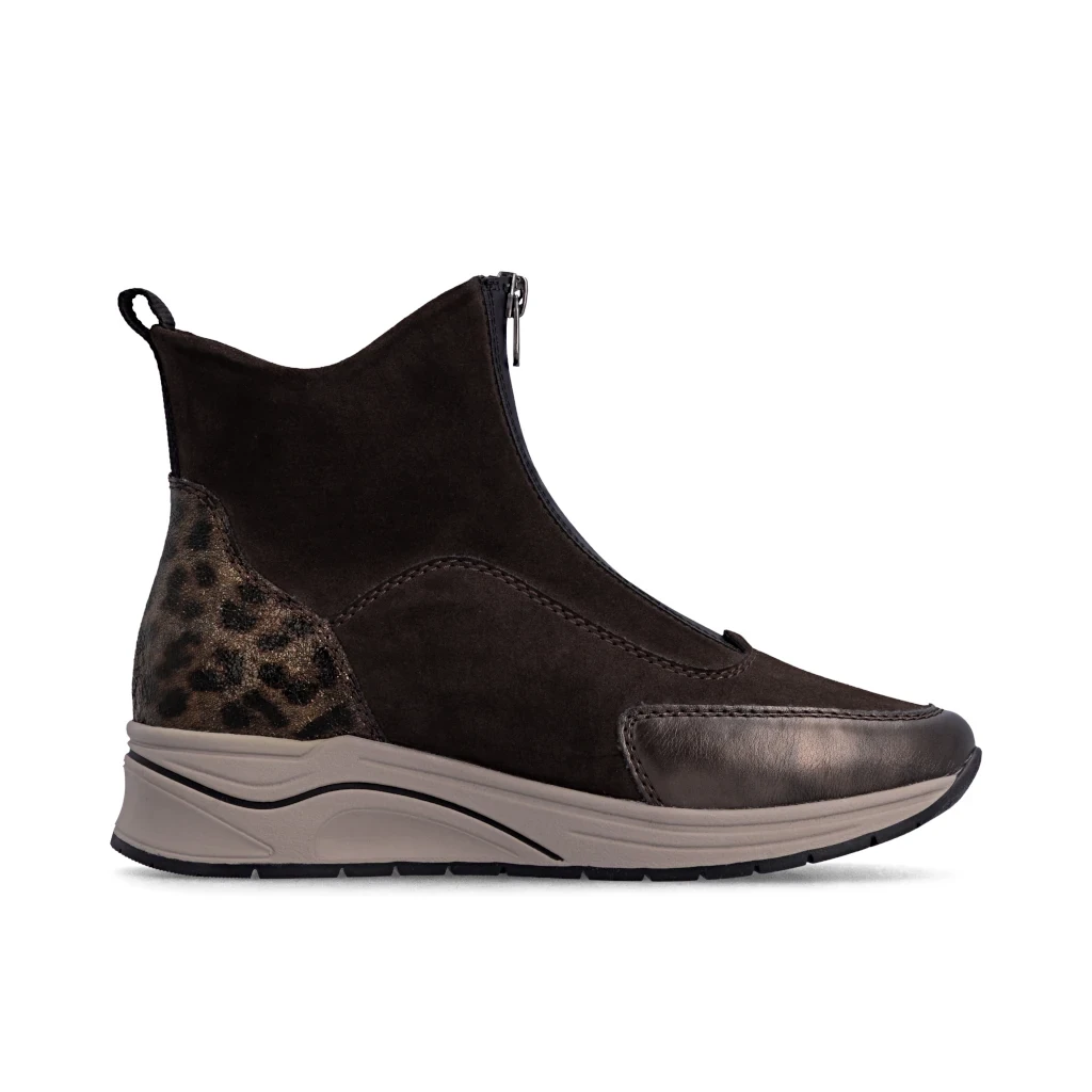 Rieker N9554-25 Ladies Front Zip Dark Brown Wide Fit Ankle Boot - Image 3