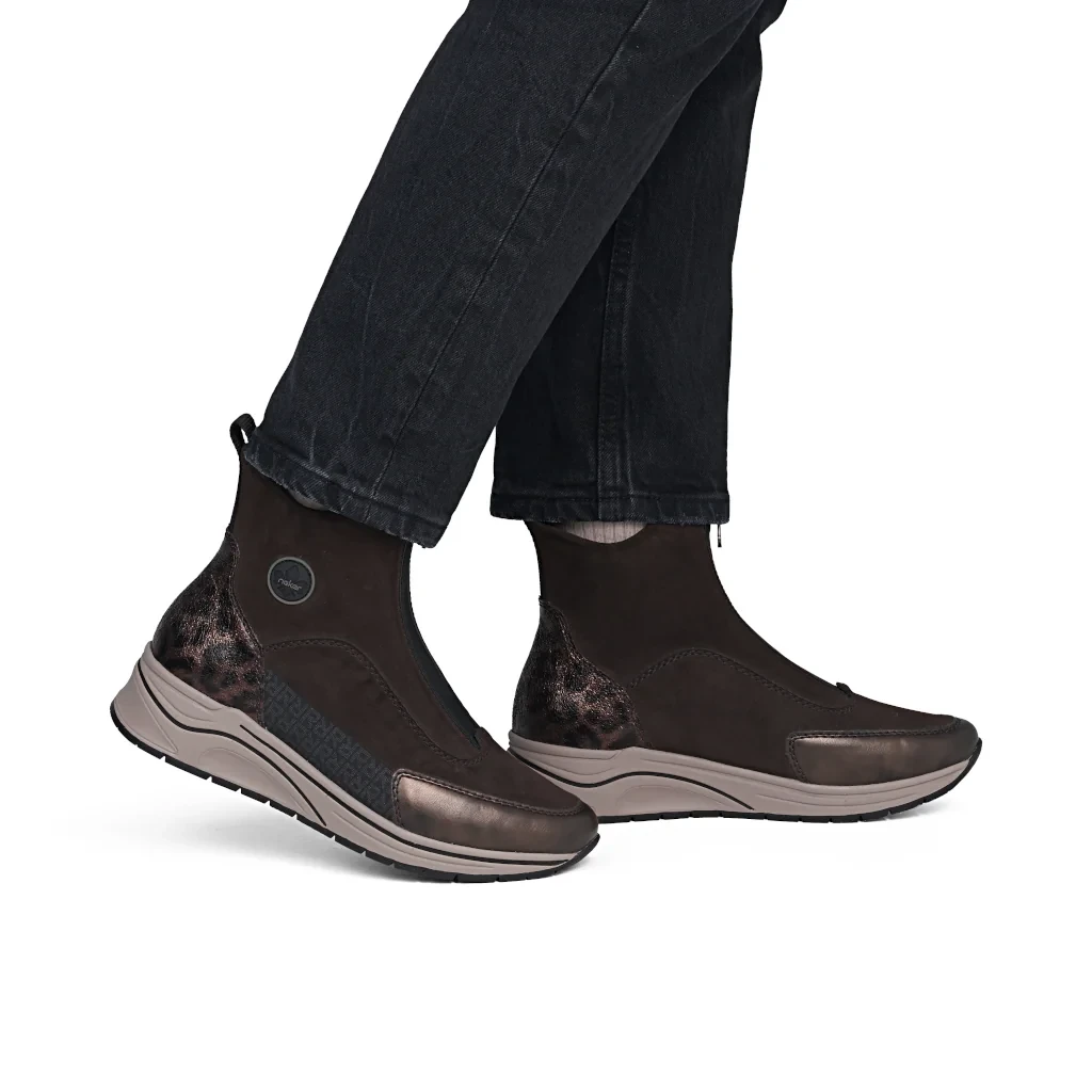 Rieker N9554-25 Ladies Front Zip Dark Brown Wide Fit Ankle Boot - Image 5