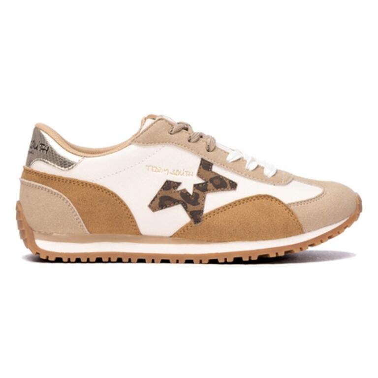 Teddy Smith 121131 Ladies Beige Laced Trainer - Image 3