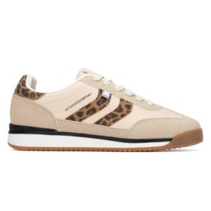 XTi 144587Ladies Laced Trainer in Beige Leopard