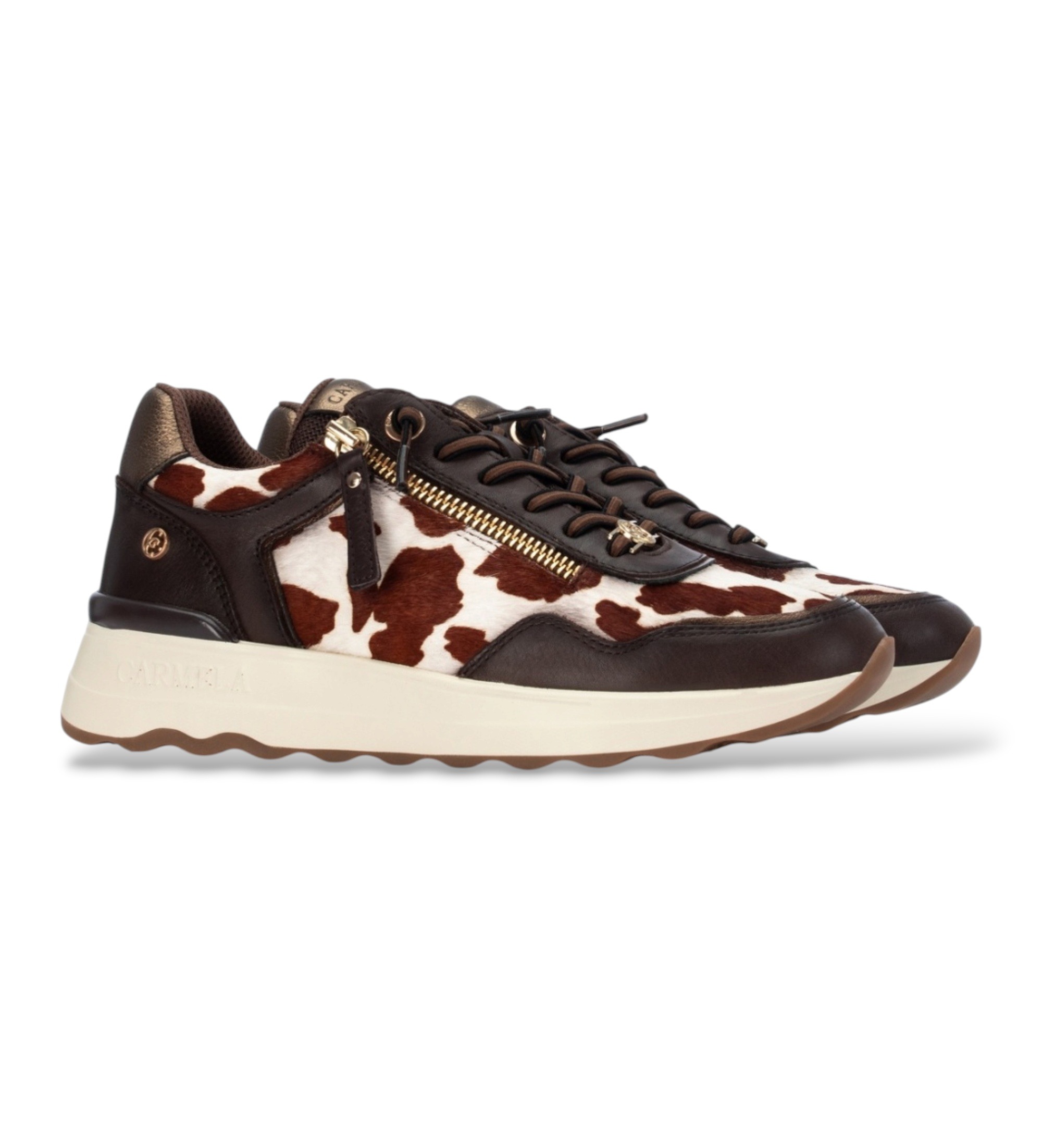 Carmela 164360 Ladies Brown Leather Cow Print Trainer - Image 6