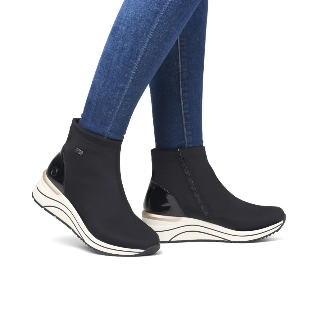 Remonte D0T73-03 Ladies  Black Water Resistant Wide Fit Wedge Ankle Boot - Image 5