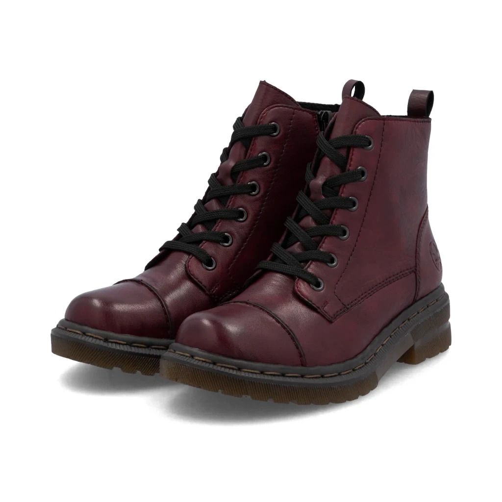 Rieker 78202-35 Womens Burgundy Laced Biker Ankle Boot - Image 3