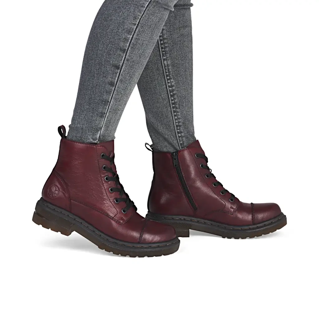 Rieker 78202-35 Womens Burgundy Laced Biker Ankle Boot - Image 5