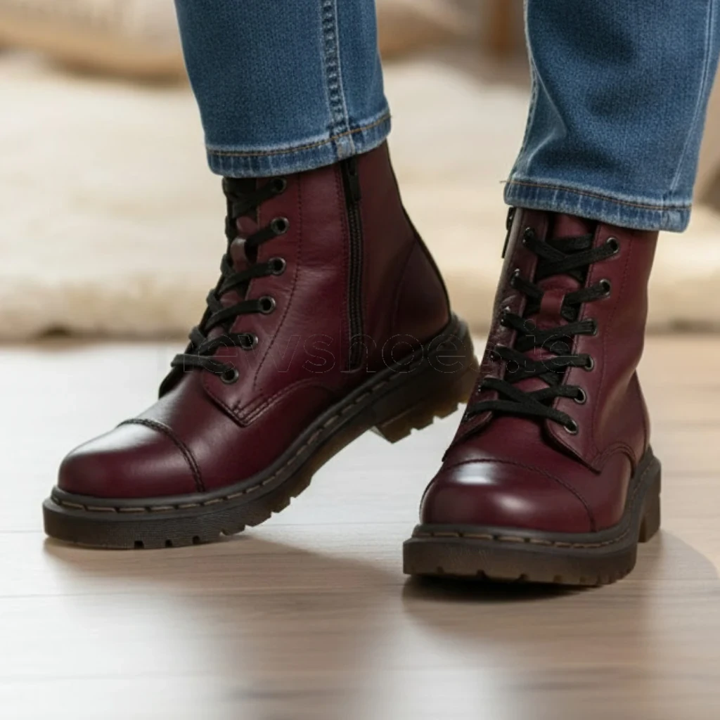 Rieker 78202-35 Womens Burgundy Laced Biker Ankle Boot