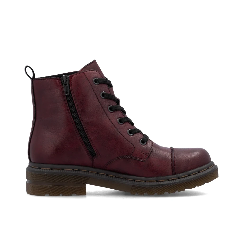 Rieker 78202-35 Womens Burgundy Laced Biker Ankle Boot - Image 4
