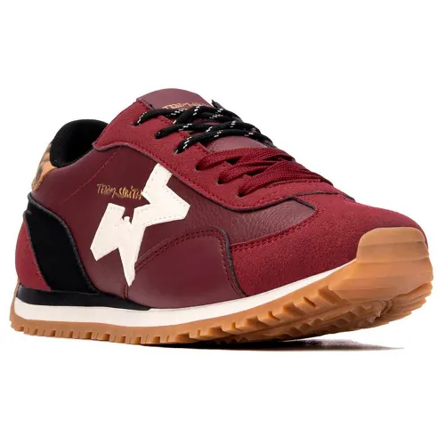 Teddy Smith 121131 Burgundy Womens Laced Retro Trainer - Image 3