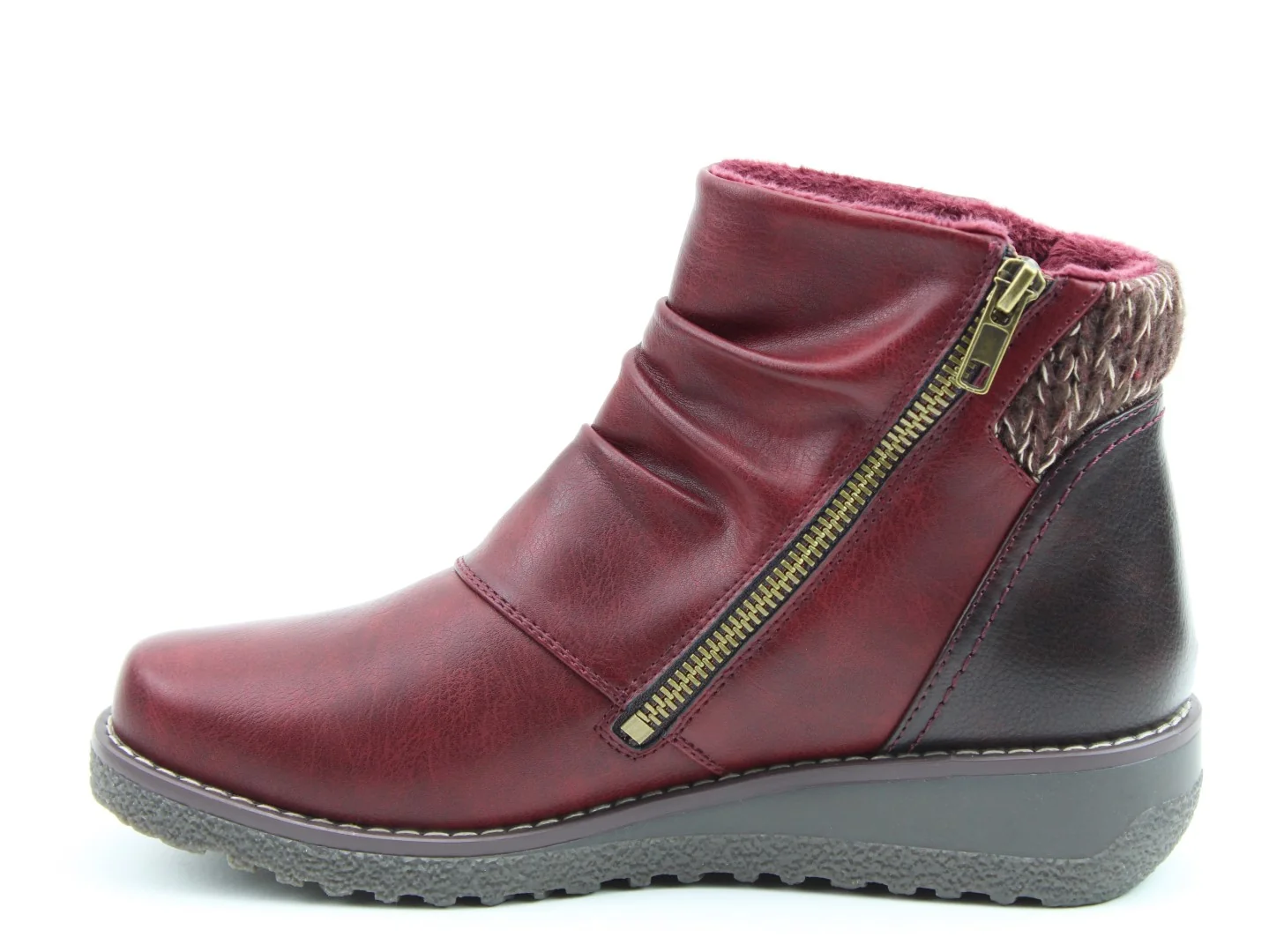 Heavenly Feet Perry Womens Burgundy Ruby Slip On Ankle Boot - Image 5