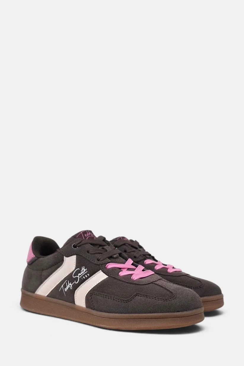 Teddy Smith 121113 Womens Brown Pink Laced Trainers - Image 4