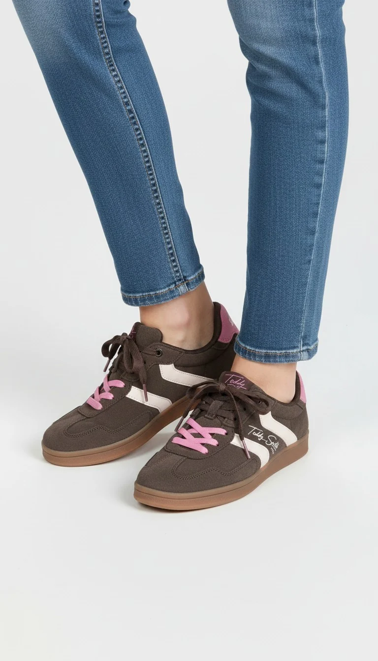 Teddy Smith 121113 Womens Brown Pink Laced Trainers